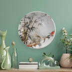 Ink Painting Theme Decorative Ceramic Plate Round Porcelain Plate,Tree and Fish Pattern,for Decorative Ornaments Giving Plates, 1 Plate with 1 Display Stand,Black White red,8 inch
