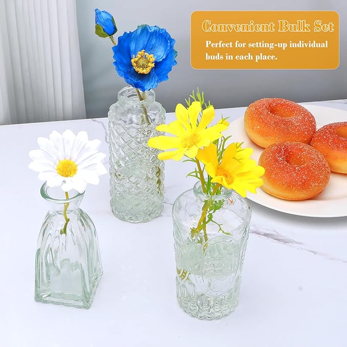 Brajttt Glass Bud Vases in Bulk, Bud Vase Set of 25,Small Vases for Mini Flower Vase Set, Cute Vintage Glass Vases Set for Flower,Wedding,Home,Centerpiece Table Decorations