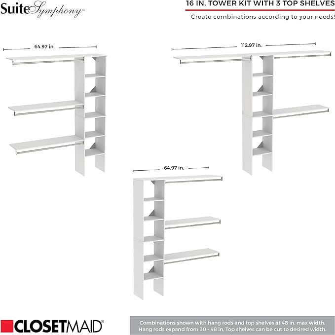ClosetMaid 1951140 SuiteSymphony 16-Inch Closet Organizer with Shelves, Natural Gray