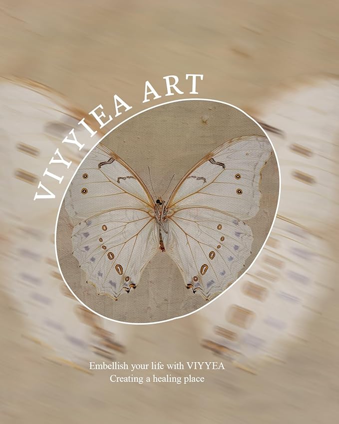 VIYYIEA Vintage Gold Framed Wall Art for Living Room, White Butterfly Canvas Prints Home Decor, Oil Painting Picture, Bedroom Wall Decor Gifts for Friends or Family -【Morpho polyphemus】-(10L x 8W)