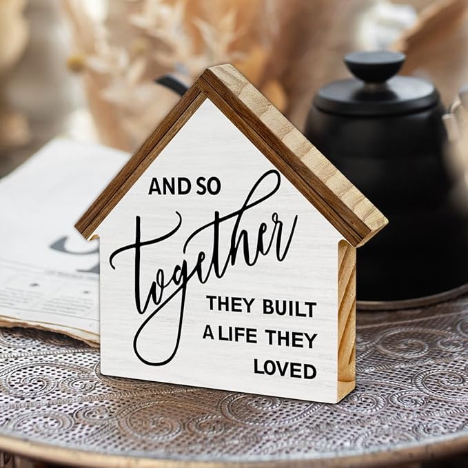 And So Together They Built a Life They Loved House Shaped Wood Sign, Family Sign Love Decor, Farmhouse Living Room Bedroom Home Decor