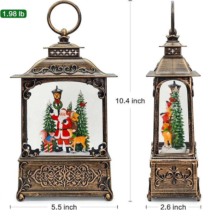 Christmas Snow Globes Lantern with Music, Santa Claus Scene Snow Globes with Water Swirling Glitter Effects, USB/Battery Powered with 6-Hour Timer, Christmas Decorations Gift