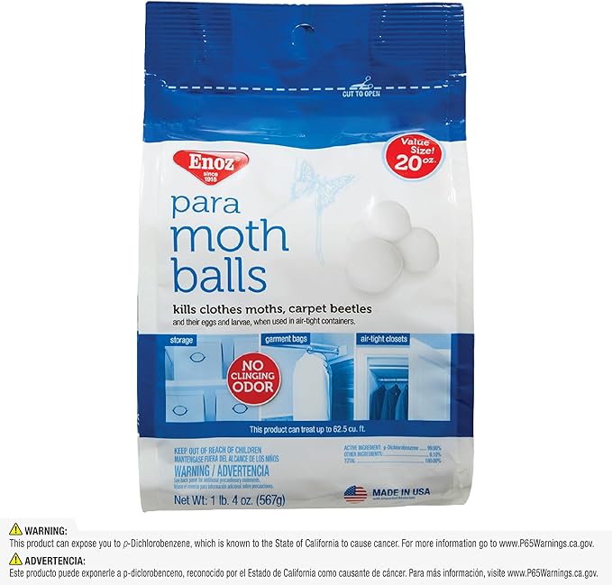 Enoz para Moth Balls with No Clinging Odor, Kills Clothes Moths, Carpet Beetles, Eggs and Larvae (20 oz Bag, 6 Pack)