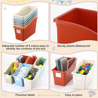 Suzile Interlocking Plastic Book Bins Bulk Classroom Organizers with Labels Magazine File Holder Boho for Teacher Supplies Library Office Home Storage Container(Classic Colors,12 Pcs)