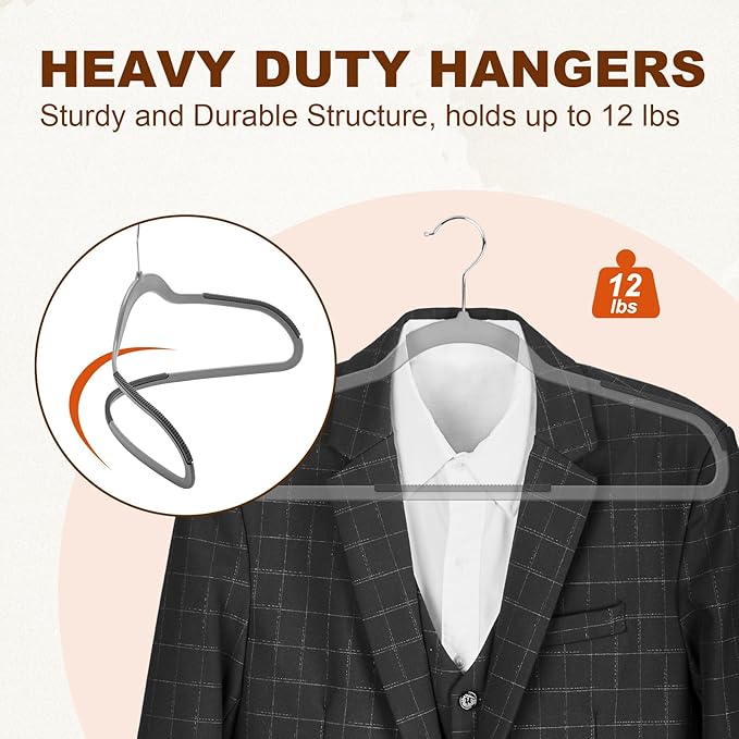 HOUSE DAY Heavy Duty Plastic Hangers 30 Pack, Non Slip Clothes Hangers with Rubber Pads and 360° Hook - Thin 0.2 Inch, Space Saving Coat Hanger Grey, Closet Organizer for Shirt, Pants, Suit, Skirt