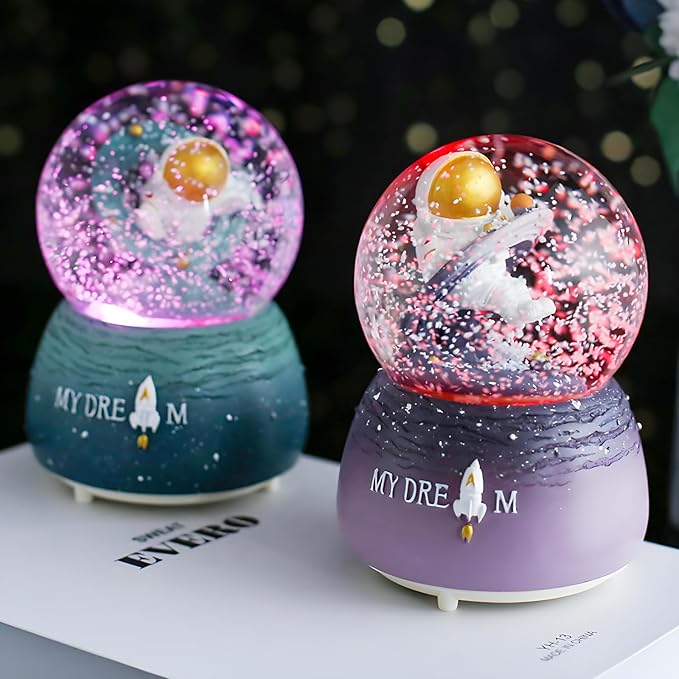 Christmas Snow Globe, Musical Snow Globe with Color Changing Led Lights, Automatic Snow Fall Effect, Christmas Decorations with Music Box Gifts for Girls Kids(A)