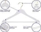 Amber Home 30 Pack Solid Wood Suit Coat Hangers, Smooth White Finish Wooden Dress Hangers with Non Slip Pant Bar, Clothes Hangers with Gold Hook & Notches for Jacket, Pant, Shirt (White+Gold, 30)
