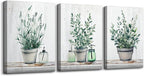 MHARTK66 Family Canvas Wall Decor for Bedroom, Dining Room, Living Room & Office - Green Leaf Vase Artwork - 12x16in