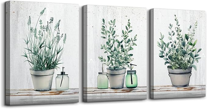 MHARTK66 Canvas Wall Art For Bedroom Living Room Canvas Prints Artwork Bathroom Wall Decor Green Plants Painting 16" X 24" 3 Pieces Modern Framed Ready To Hang Office Home Decorations