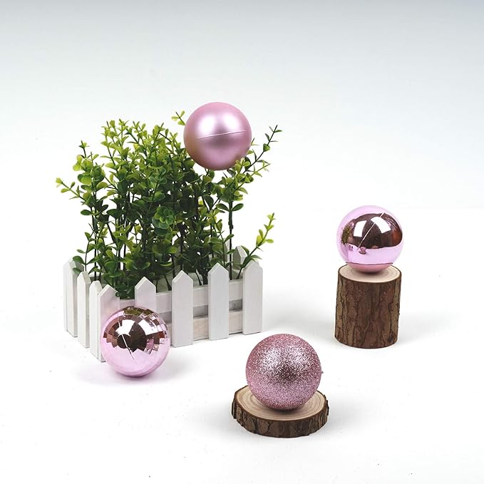 Emopeak 24Pcs Christmas Balls Ornaments for Xmas Christmas Tree - 4 Style Shatterproof Christmas Tree Decorations Hanging Ball for Holiday Wedding Party Decoration (Pink, 1.6"/4.2CM)