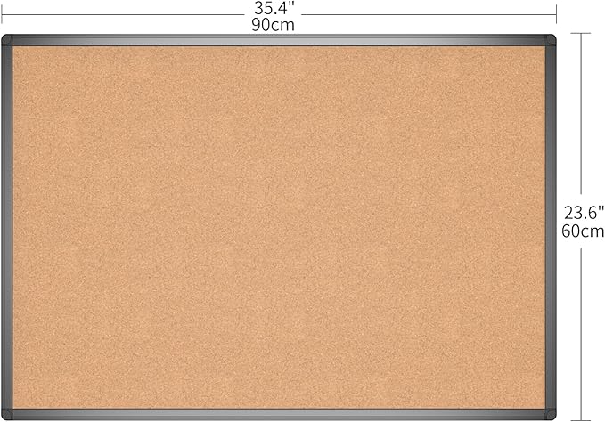VIZ-PRO Cork Notice Board, 36 X 24 Inches, Cork Bulletin Board with Black Aluminium Frame