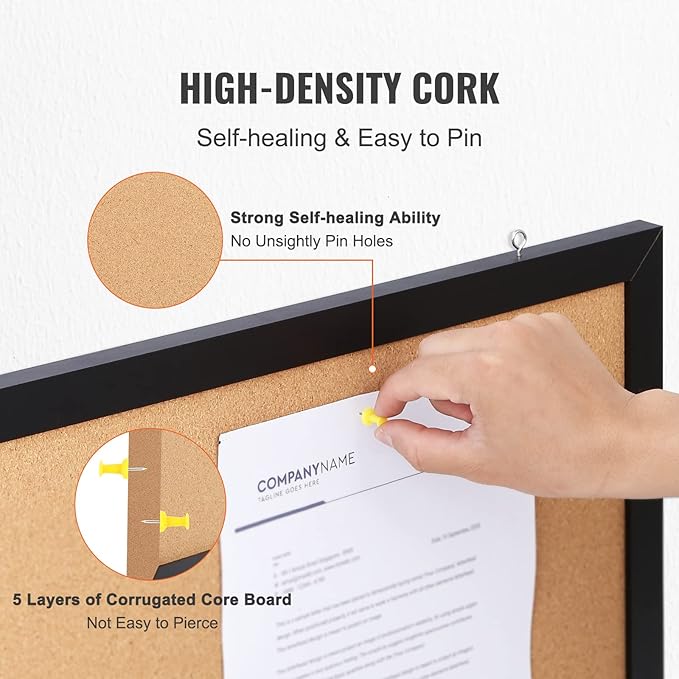 VEVOR Cork Board for Walls, Double-Sided Cork 24" x 18" Bulletin Board Vision Board, Push Pin Board with Framed for Office Home and School