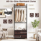 Tangkula Freestanding Small Clothes Rack, Heavy Duty Coat Rack with Drawers, Shelves, Hooks & Hanging Rod, Metal Closet Organizer Garment Rack, Industrial Hall Tree for Entryway, Hallway, Bedroom