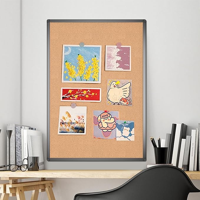 VIZ-PRO Cork Notice Board, 48 X 32 Inches, Cork Bulletin Board with Black Aluminium Frame