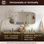 ANDY STAR Brushed Bronze Bathroom Mirror, 24x48 Oblong Mirror with Stainless Steel Metal Frame, Oval Vanity Mirror for Over Sink, Modern Anti Rust Wall Mounted