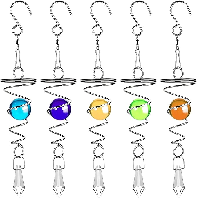 Ornament Hanging With Beads Glass, Decorative Mobile Window Garden With Prism, Double Helix Chime Wind Metal, 5 Pack Spinner Wind Crystal