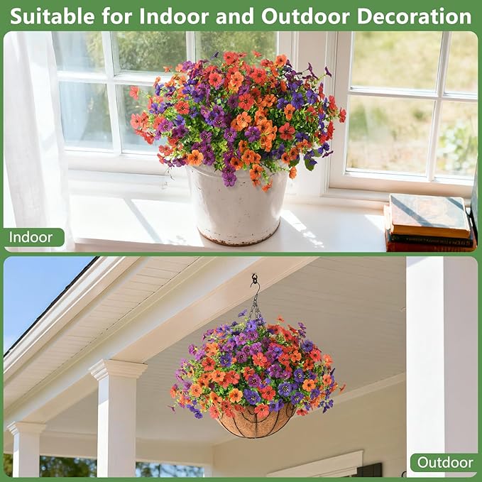 Artificial Flowers for Outdoors, 12 Bundles Multicolor Silk Fake Flower for Spring Summer Decoration, UV Resistant No Fade Artificial Outdoor Plants for Home Planter Porch Patio Yard Decor