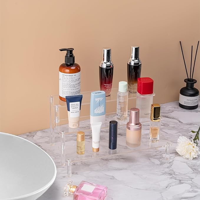 Acrylic Display Stand Risers, 3 Tier Perfume Stand Organizer, Clear Cupcake Stand Holder, Large Shelf Risers for Figures, Display Shelf for Collectibles, Dessert Shelves for Decoration and Organizer