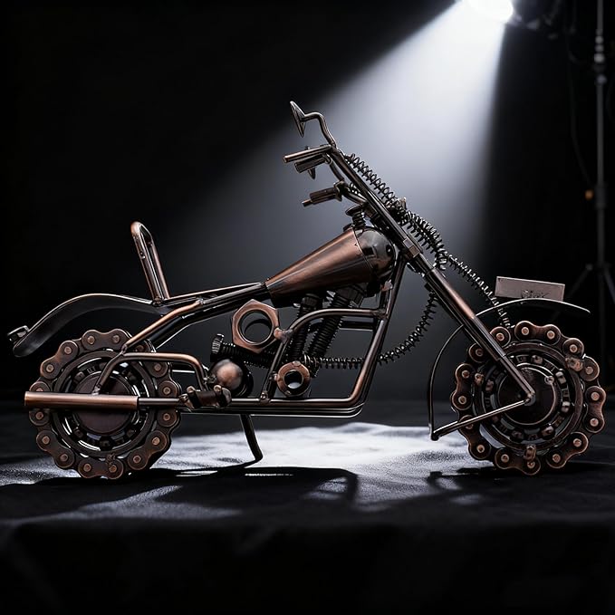 Motorcycle Gifts for Men Women, 11.8" Metal Motorcycle Sculpture, Fathers Day Birthday Gift for Dad Husband Biker Enthusiasts, Industrial Man Cave Home Garage Office Decor