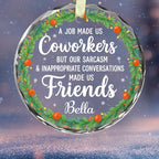 BSQUIELE Personalized Coworkers Glass Ornament 2025 - Friendship Gift for Work Bestie, Work Friends, Best Friends - Funny Coworker Appreciation Keepsake - Unique Xmas Tree Hanging Decoration