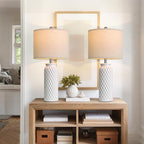 USumkky 27" Ceramic Table Lamps Set of 2 - Modern Farmhouse & Boho Style, Bedside Nightstand Lamps for Bedroom, Living Room End Table Lamps, Small Desk Lamp(White)