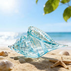 QFkris 9.9" Hand Blown Glass Conch Seashell Figurine Home Decor Art Glass Sea Shell Sculpture