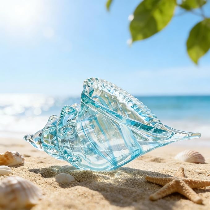 QFkris 9.9" Hand Blown Glass Conch Seashell Figurine Home Decor Art Glass Sea Shell Sculpture