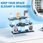 2 Packs Acrylic Display Stand Riser,3 Tier Perfume Organizer Cupcake Stand Acrylic Pop Shelves Holder,Black Desk Display Shelf for Figure,Trinket,Collectibles,Dessert Tray Stands for Party Decor-7.9in