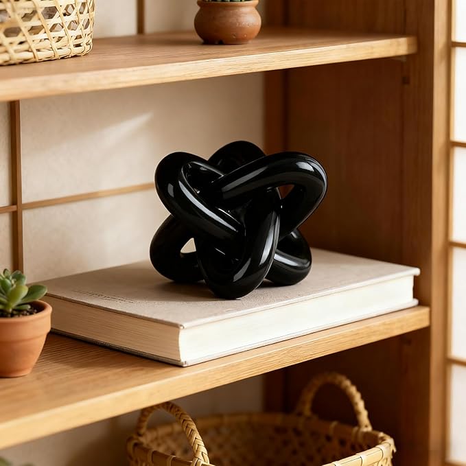 DOVDOV Black Knot Sculpture, Triple Knot Statue, Black Home Decor, Perfect for accenting Rustic-Style Coffee Tables, Living Room TV Stands, Dining Tables, and entryway Shelves.
