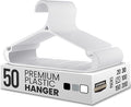 Utopia Home Plastic Hangers 50 Pack for Shirts & Pants – Space-Saving Heavy Duty Plastic Hangers with Non-Slip Shoulder Grooves & Notches - Anti-Slip Pants Bar for Increased Grip (White)