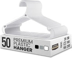 Utopia Home Plastic Hangers 50 Pack for Shirts & Pants – Space-Saving Heavy Duty Plastic Hangers with Non-Slip Shoulder Grooves & Notches - Anti-Slip Pants Bar for Increased Grip (White)