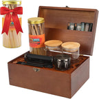 Large Bamboo Storage Box with Removable Tray Kit - Decorative Box Set, Glass Jars, and Accessories Wooden Storage Kit and Accessories Tool.Birthday Gifts