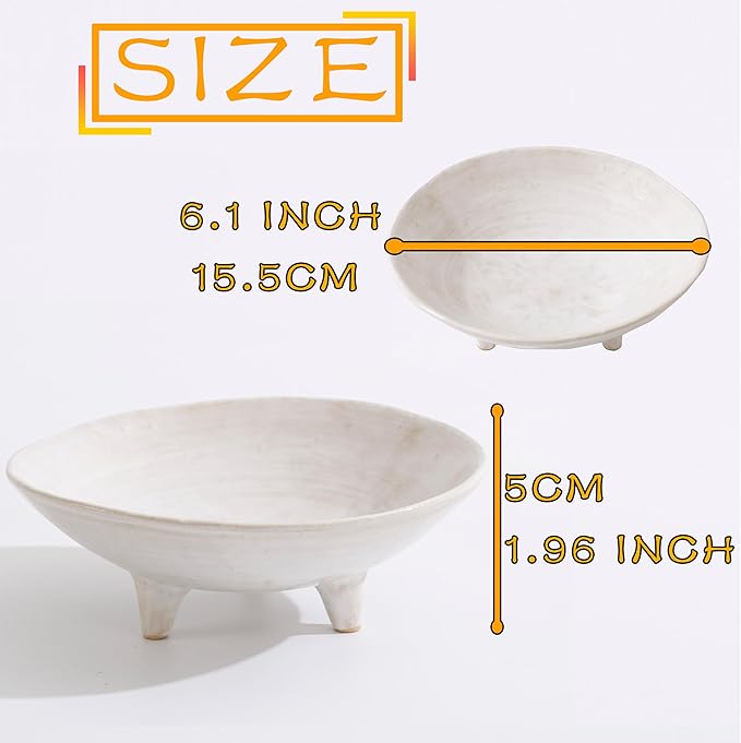 6" Small Decorative Bowl, Multi-Purpose Decorative Bowls for Keys, Candy and Home Decor, Ceramic Bowl （Retro White）