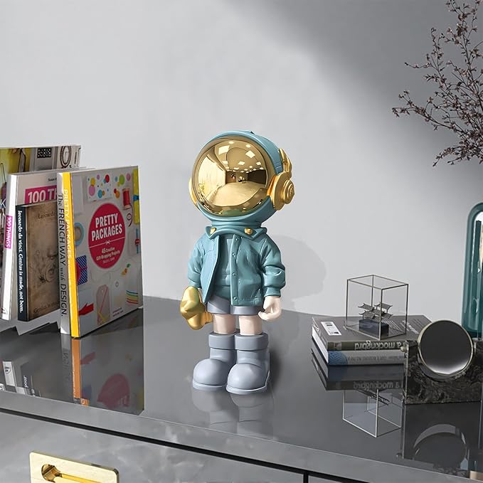 Dosker Small Astronaut Statues Mini Spaceman Sculpture Polyresin Arts Gifts Blue Figurine Ornament Room Decor for Men,Home and Desktop Accessories Tabletop Decoration, Living Room, Office, Bookshelf