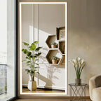 Full Length Mirror with Lights, 71"x32" Full Body Mirror with Light, Lighted Floor Mirror, LED Full Length Mirrors Wall Mounted Dimming & 3 Color Lighting for Bedroom, White