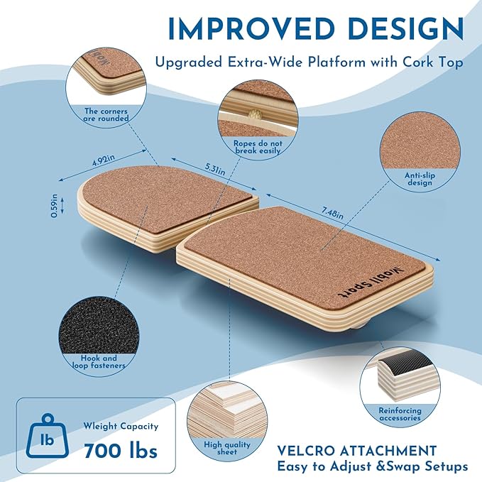Cork Ankle Balance Board & Foot Strengthener – Extra-Wide Wooden Single Leg Stability Trainer for Arch Comfort, Mobility & Recovery – Adjustable Rocker System (Natural Cork Edition)