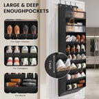 16-20 Pairs Over the Door Shoe Organizer, Clear Pockets Shoe Rack for Closet Door, Hanging Shoe Rack for Boots, Behind the Door Shoe Holder Fit All the Family's Sneakers, Boots, Heels, Black