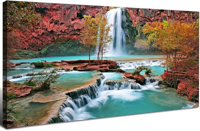 Tropical Forest Wall Art for Living Room Nature Waterfall Landscape Pictures Wall Decor Tree Falls Scenery Painting Modern Fall Scenic Canvas Prints Artwork for Bedroom Bathroom Home Decoration 20x40"
