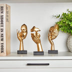 Gold Decor Thinker Statues Set of 3,Golden Abstract Face Resin Sculptures,Home Decor Accents,Office Bookshelf Decor, Shelf Side, Table Decorations for Living Room, Gift for Friends (gold-3Pcs)