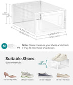 SONGMICS Shoe Boxes, Pack of 12 Shoe Storage Organizers, Stackable Clear Plastic Boxes for Closet, Sneakers, 13.1 x 9.1 x 5.6 Inches, Transparent and White ULSP12SWT