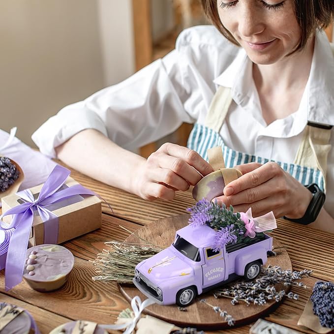 Lavender Home Decor Metal Truck with Faux Lavender Vintage Truck Mini Vehicle Decoration for Farmhouse Desktop Tray Decor Kitchen Supplies