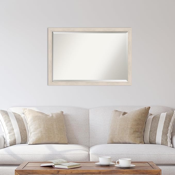 Amanti Art White Wall Mirror 27x39 Hardwood White Wash Narrow Rectangle Bathroom Mirror for Wall Decor Living Room, Large Country Rustic Wood Frame, Hangs Horizonally and Vertically, Bathroom Decor,