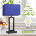Set of 2 Touch Control Table Lamps with 2 USB Ports&AC Outlet, 3-Way Dimmable Modern Nightstand Lamp Sets, Bedside Desk Lamps for Bedroom Living Room End Tables Reading, Bulbs Included, Blue Shade