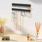 Necklace Holder - Hanging Jewelry Organizer, Self-Adhesive, Wall Mount, 2 Pack, Black