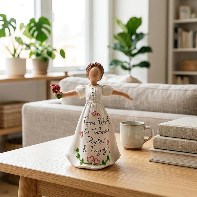 Angel Desktop Resin Statue - Inspirational Gift Statue for Women from Work to Wonder Relax and Enjoy Rose Home Angel Figurine for Worker Woman Inspirational Home Office Decorations Gift