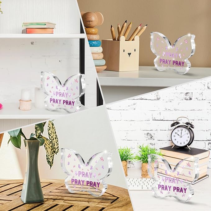 Purple Religious Plaques Christian Woman Decor Gifts, Purple Christian Gifts for Women, Modern Home Office Room Bathroom Bedroom -Pray On It Pray Over It -Bible Verse Acrylic Sign(Butterfly)