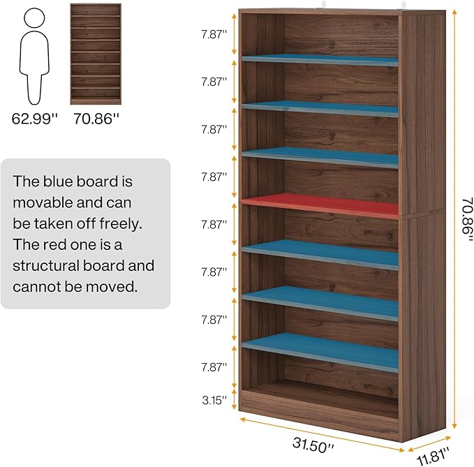 Tribesigns 2PCS Shoe Cabinet, 9 Tiers 40-45 Pairs Heavy Duty Wood Freestanding Shoe Storage Cabinet, 70.8'' Tall Shoe Cabinet with Open Storage for Entryway (Brown)