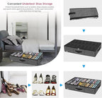 Onlyeasy Sturdy Under Bed Shoe Storage Solution Organizer For Closet Fit 16x2 Pairs, Underbed Shoes Container Bags with Reinforced Handles, Breathable, Linen-like Black, MXAUBS16P2