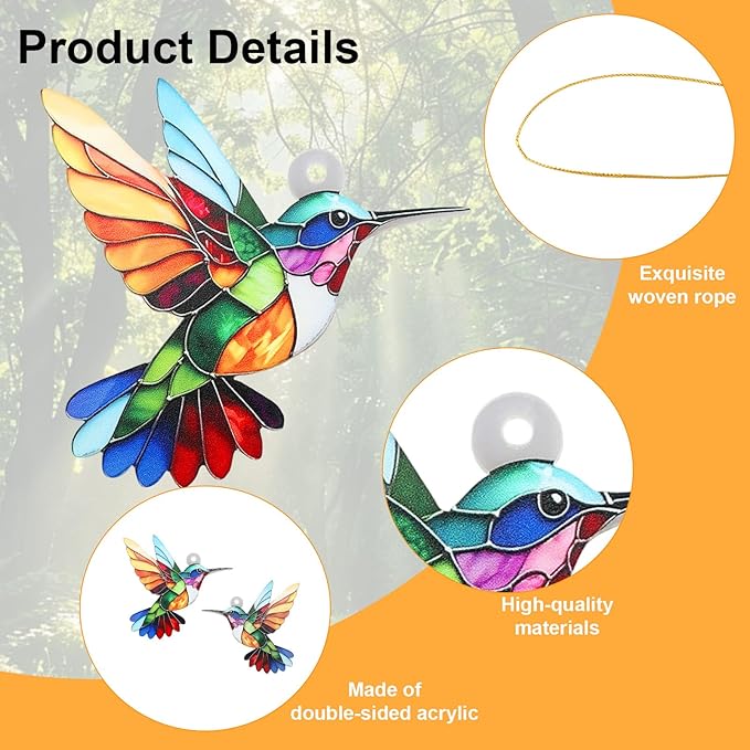 2pcs Hummingbird Gift for Women, Colorful Suncatcher Ornament, Christmas Tree Decor, Hanging Ornament for Door Yard Window Outdoor Birthday Father Day Graduation Gift