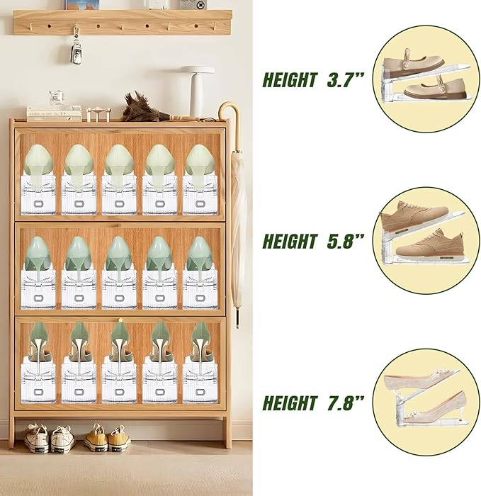 16 Pack Shoe Slots Organizer for Closet, Adjustable Shoe Stackers for a Pair of Shoes Shoe Rack Storage Shoe Space Saver 50% Shoe Shelf Display Holder for Closet